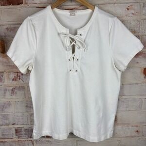 J.Crew Lace Up Tee Medium White Cotton Blend Nautical Coastal Minimalist Top